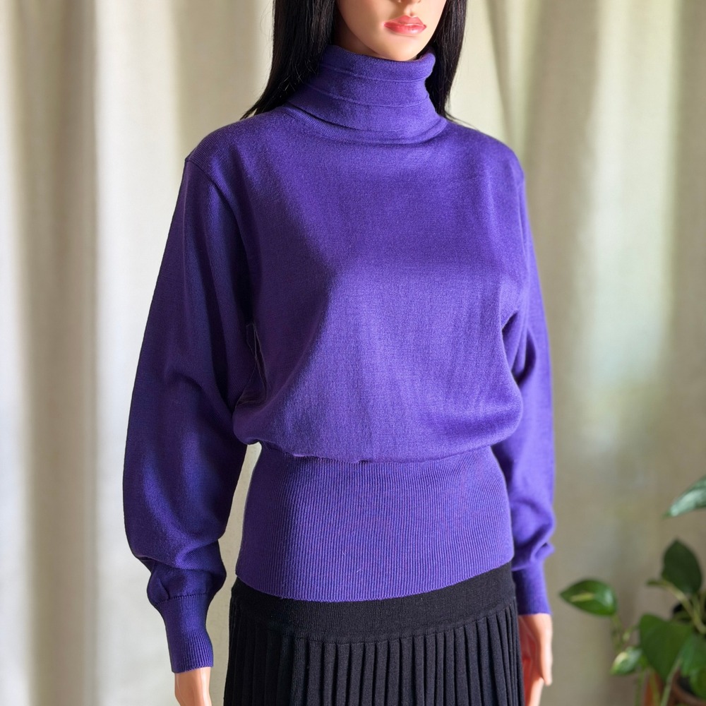 Vtg 80s Snuggler Seattle Purple Wool Blend Turtleneck Ski Sweater Womens M Retro